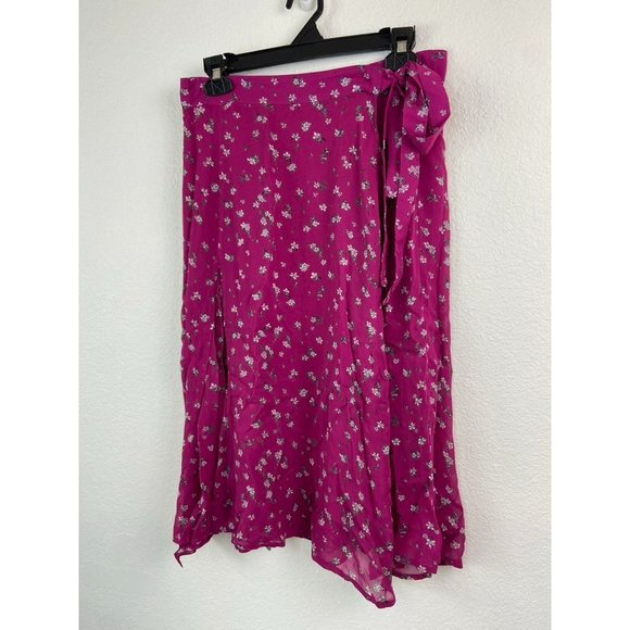 Rag and Bone women's 8 pink floral side tie georgette wrap midi skirt - Picture 3 of 7